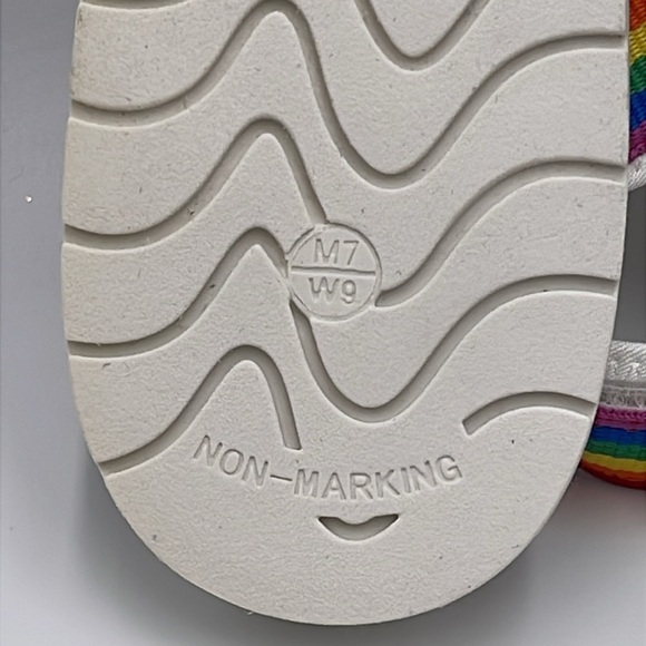 NWT Striped Rainbow Adjustable Strap White Sandals - Size W9/M7 - Picture 8 of 11